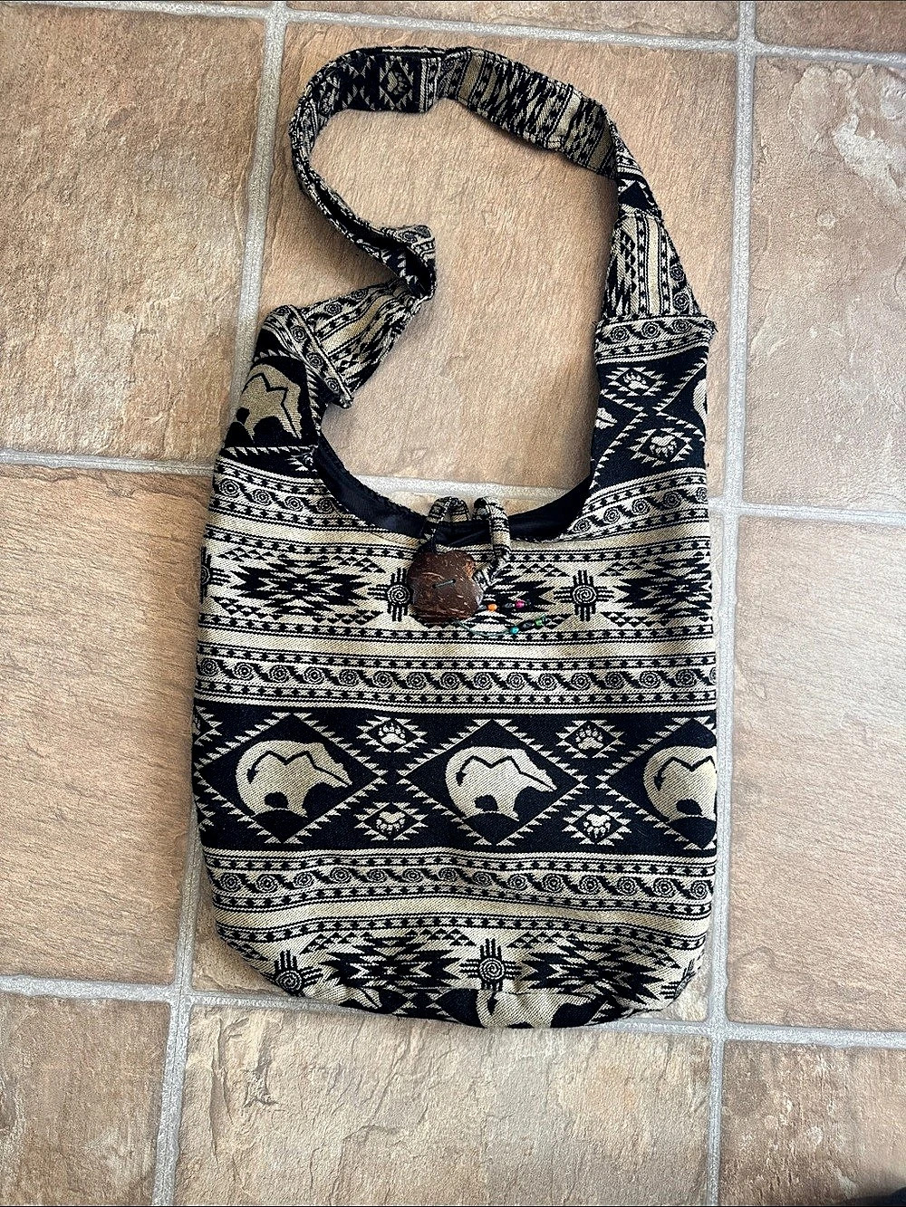 Handcrafted SISANDINA Black & Cream BoHo Shoulder Bag Very Large yet Lightweight